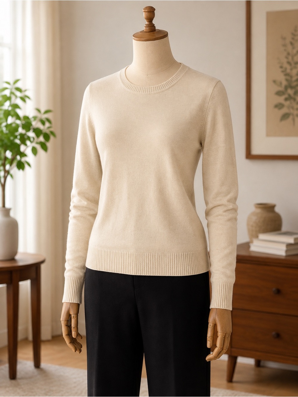 100% Cashmere Nanette Lepore Sweater XL Ivory Cream Crewneck Pullover